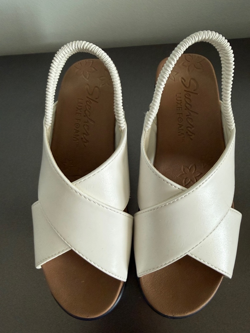 Skechers Cream Cross-Band Slingback Sandals